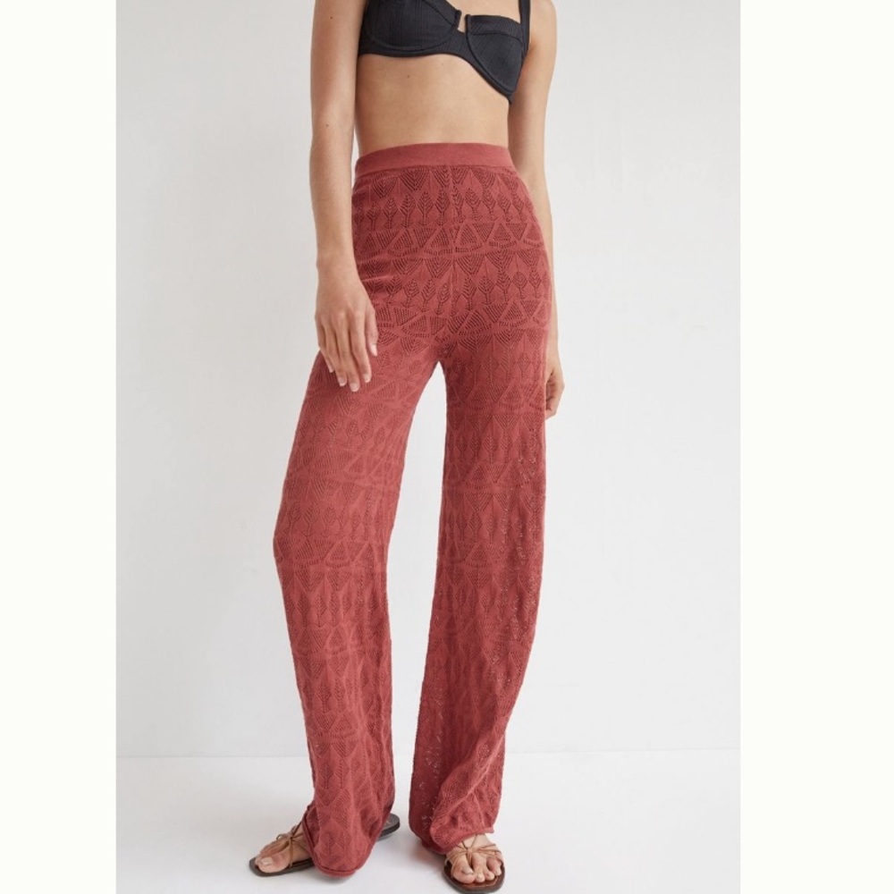 NEW Anthropologie Pointelle High Rise Wide Leg Stretch Knit Lounge Pants Crochet
